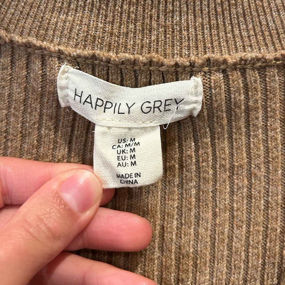 Happily Grey Tan Ribbed Women's Cardigan Sweater - Picture 11 of 12